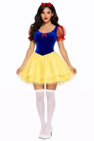Person wearing a Snow White costume on a white background