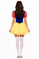 Person wearing a Snow White costume on a white background